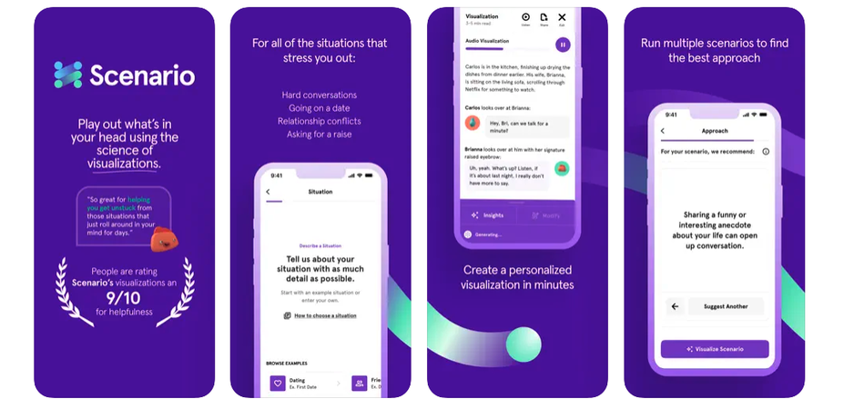 Screens from the Scenario app